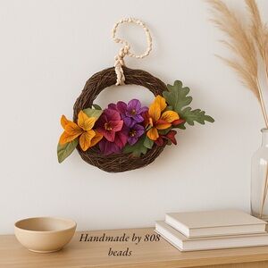 Colorful Floral Wreath with natural seashell beads